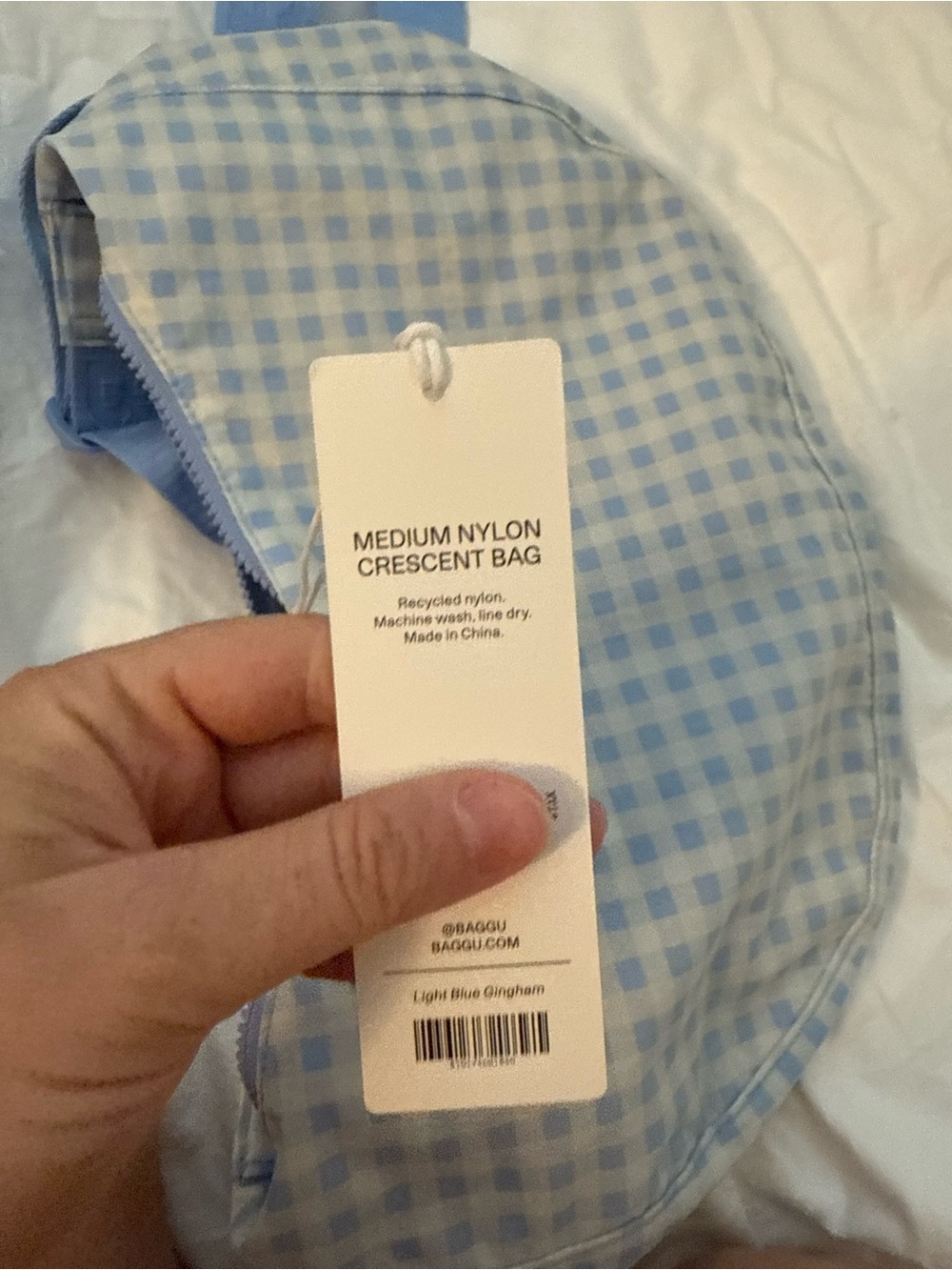 NWT Baggu Medium Crescent Bag - Light Blue Gingham - Picture 5 of 7